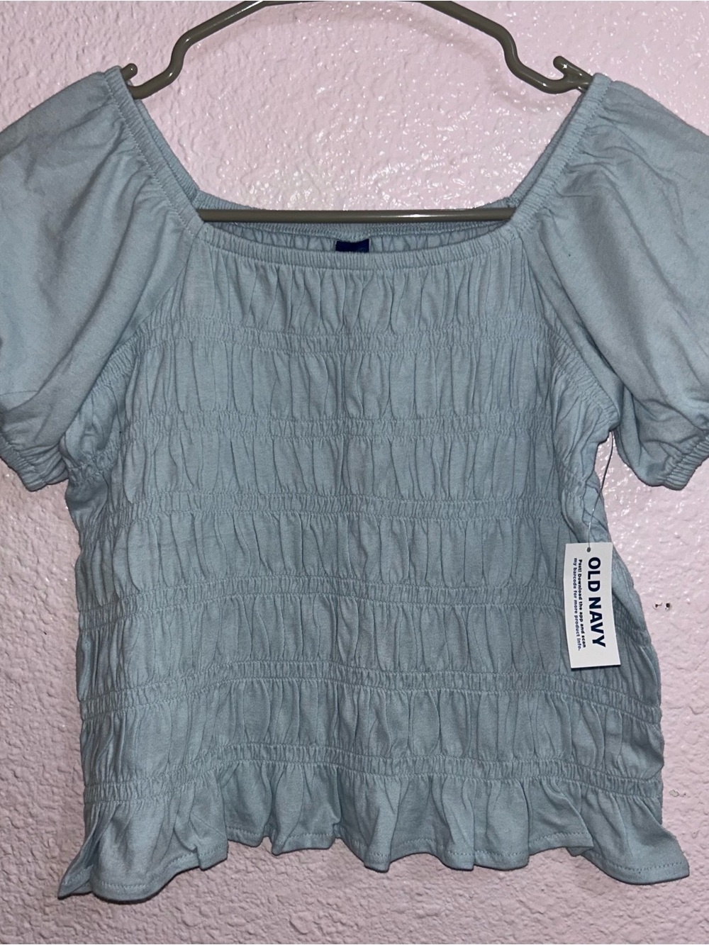 Old Navy Light Blue Smocked Peasant Top